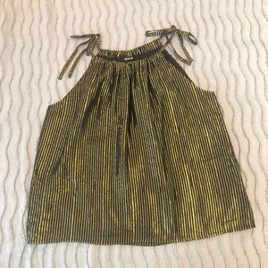 Madewell Silk Metallic Stripe Sleeveless Blouse - Black/Gold - Small